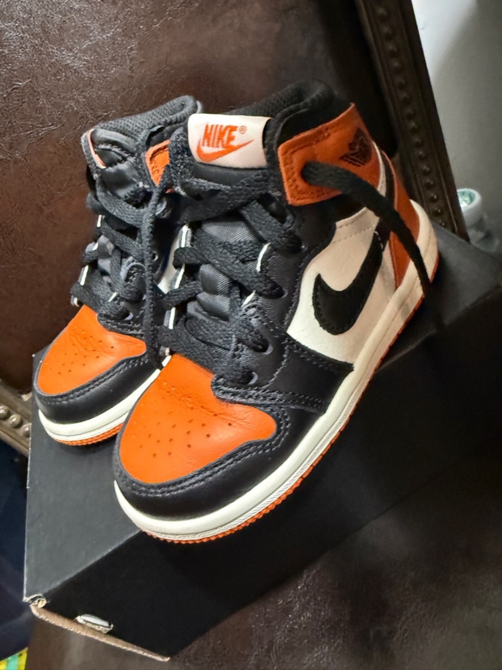 Nike Kids High-Top Sneakers in Orange, Black & White